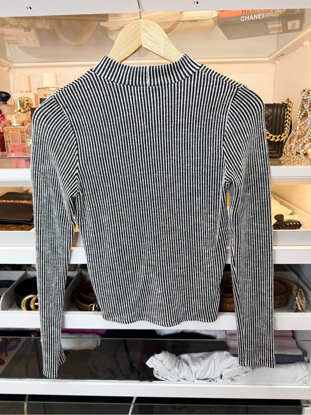 Caution To The Wind Black & White Striped Ribbed Top
